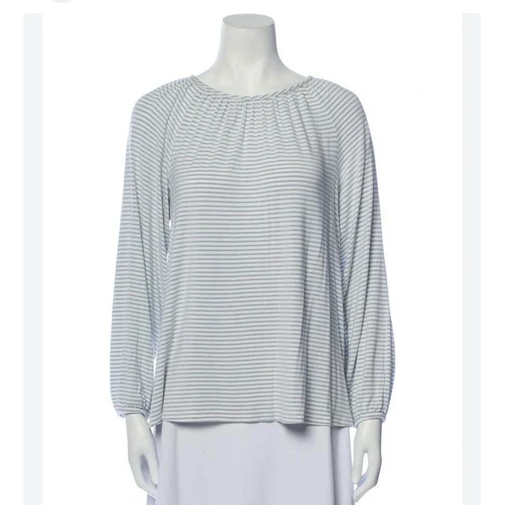 LAKE Pajamas Pima Long Sleeve Top Womens L‎ Blue Striped Modal Lounge Sleepwear